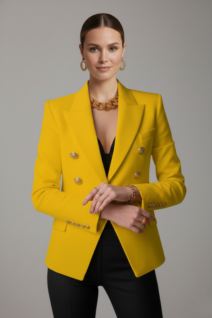 Double Breasted Gold Button Blazer, view 7