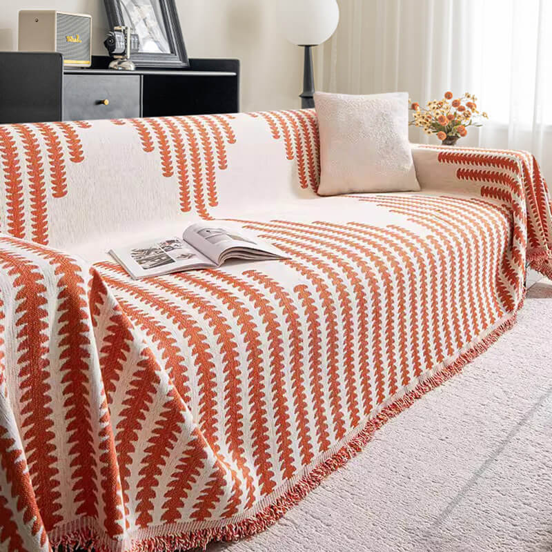 Chenille Couch Cover Throw in orange