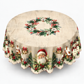 Embossed Edge Christmas Tablecloth, Vintage Santa Wreath / Round (60")