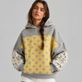 Embroidered Panel Hoodie, product photo on a light grey background