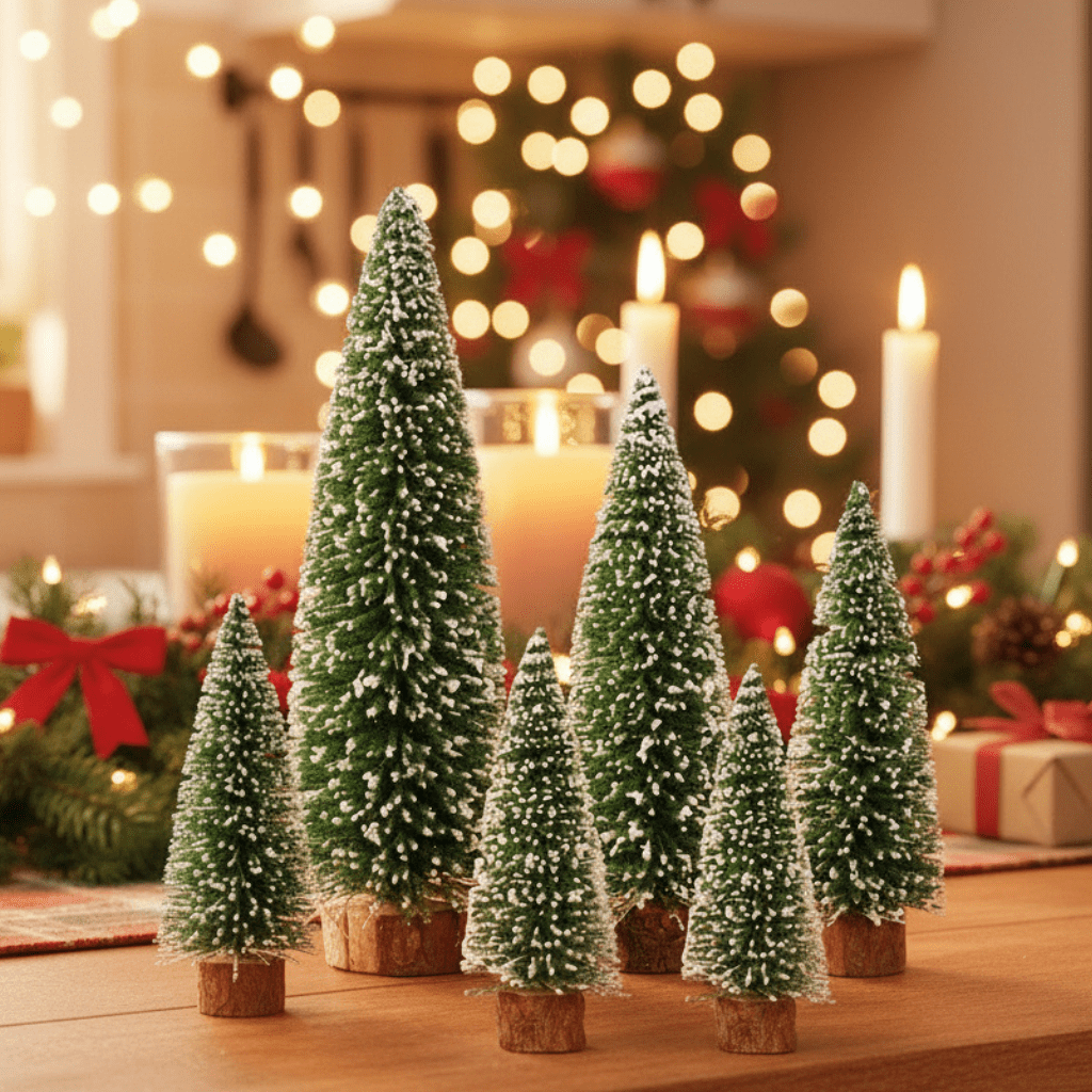 Flocked Mini Pine Trees, Set of 5, view 1