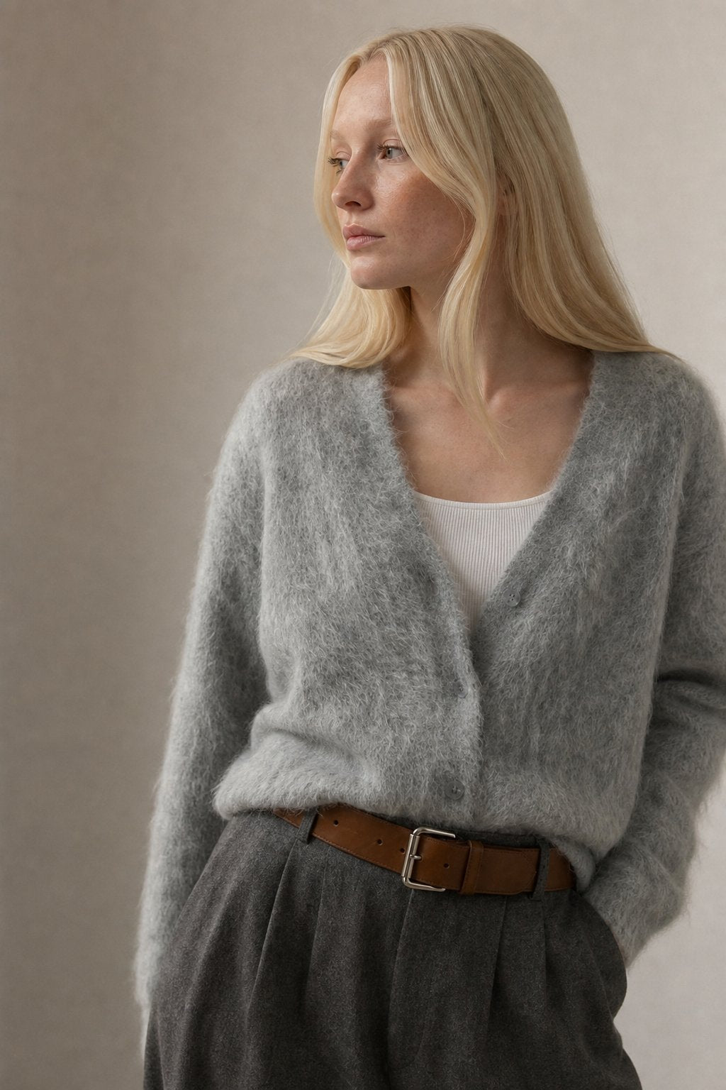 Fluffy V Neck Button Cardigan, view 3