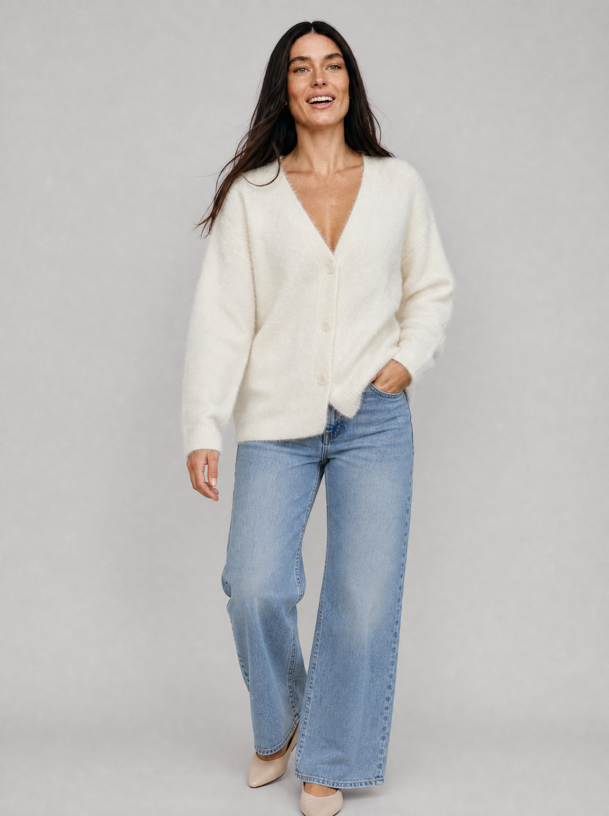 Fluffy V Neck Button Cardigan, main photo