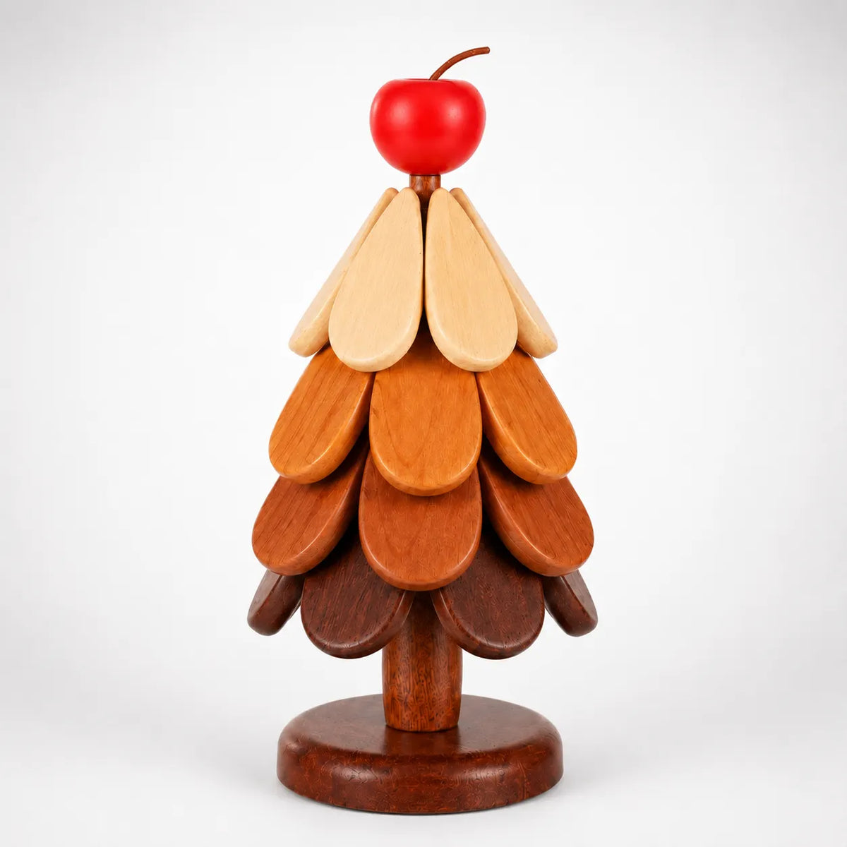 Folding Wooden Christmas Tree Trivet Set, Cherry Top (Apple Style) / 4 Layers