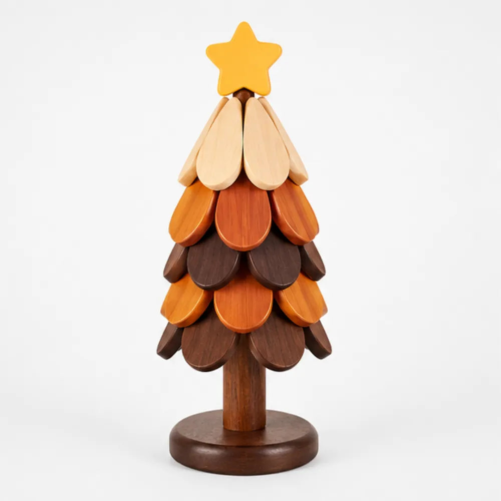 Folding Wooden Christmas Tree Trivet Set, Star Top (Star Style) / 5 Layers
