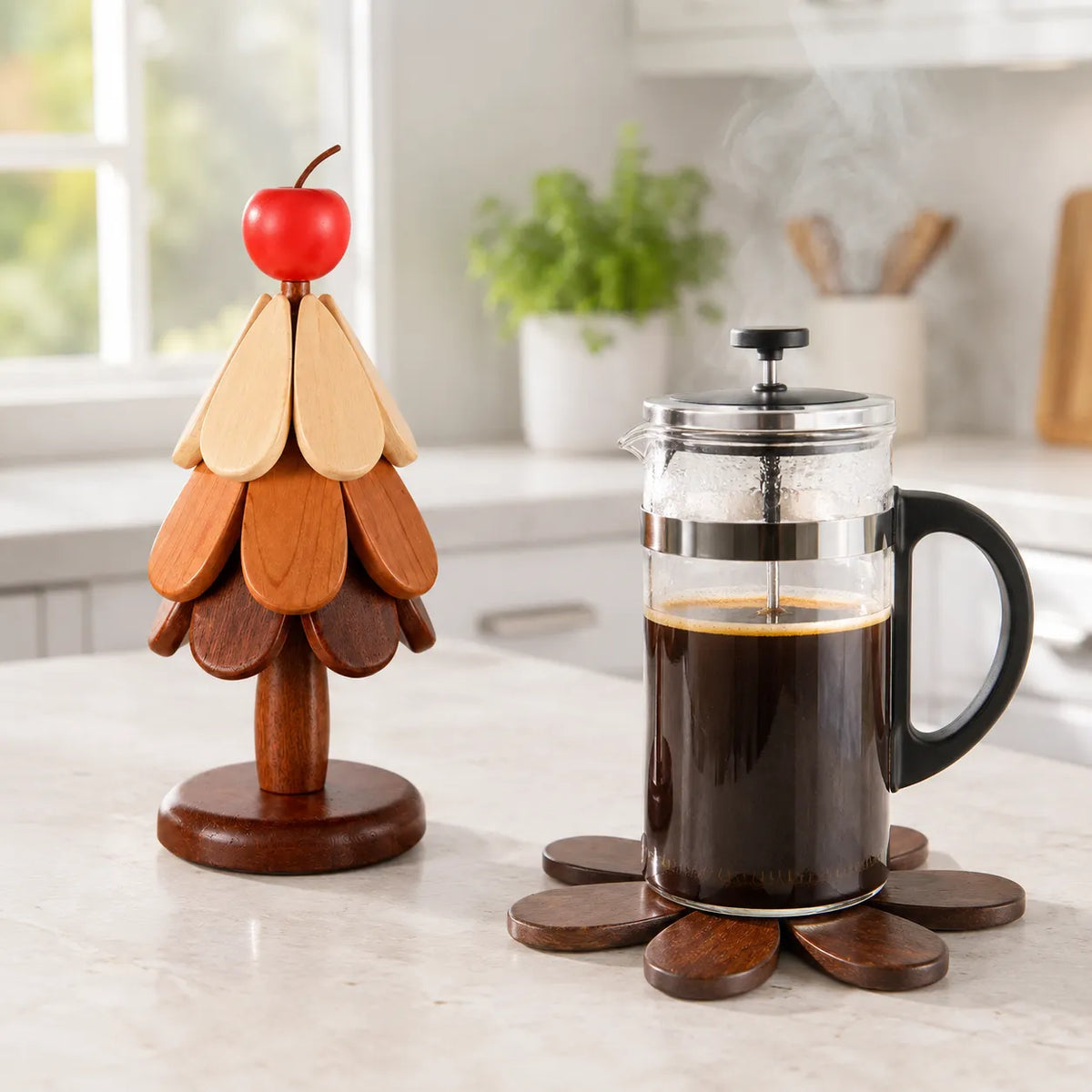 Folding Wooden Christmas Tree Trivet Set, view 6