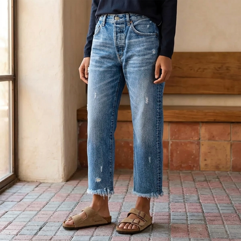 Fringed Hem Straight Jeans, extra view 1