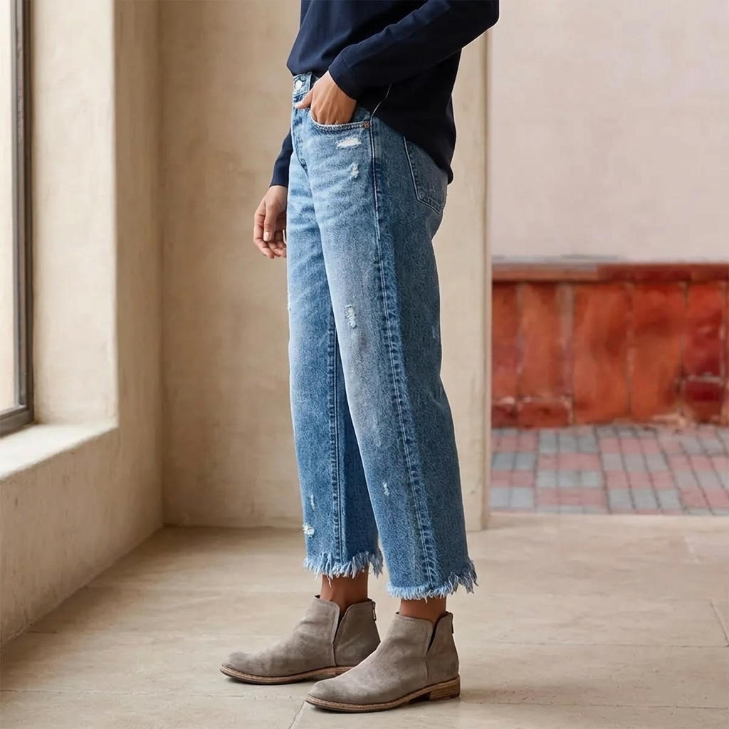 Fringed Hem Straight Jeans, extra view 2