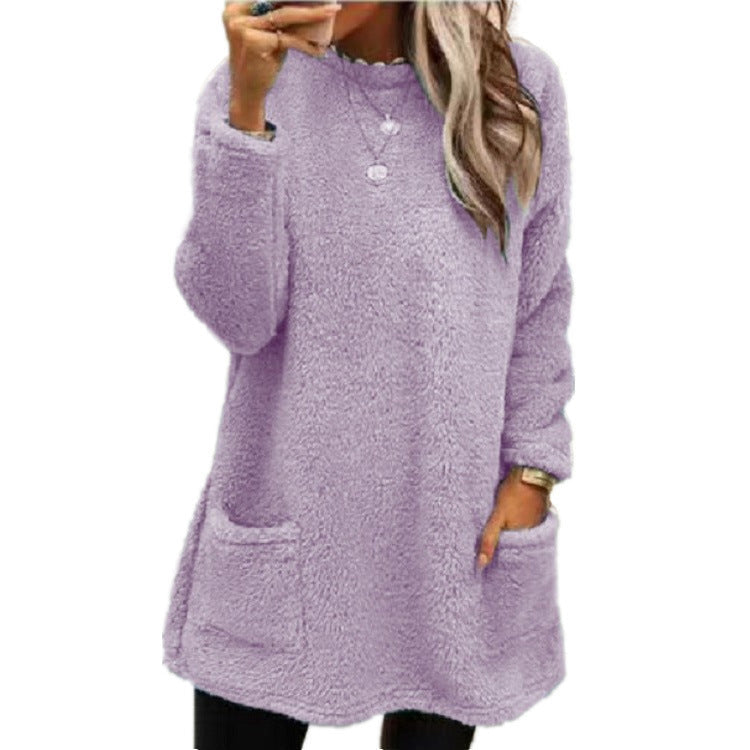 Fuzzy Crew Neck Pocket Pullover, view 1