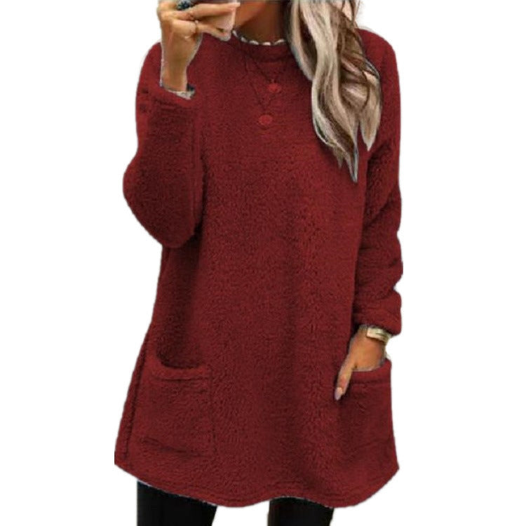 Fuzzy Crew Neck Pocket Pullover, view 4