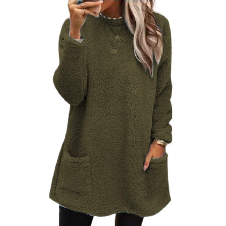 Fuzzy Crew Neck Pocket Pullover, view 5