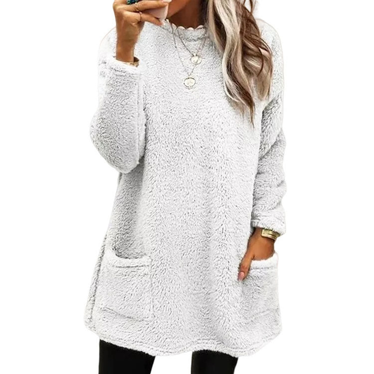 Fuzzy Crew Neck Pocket Pullover, view 7