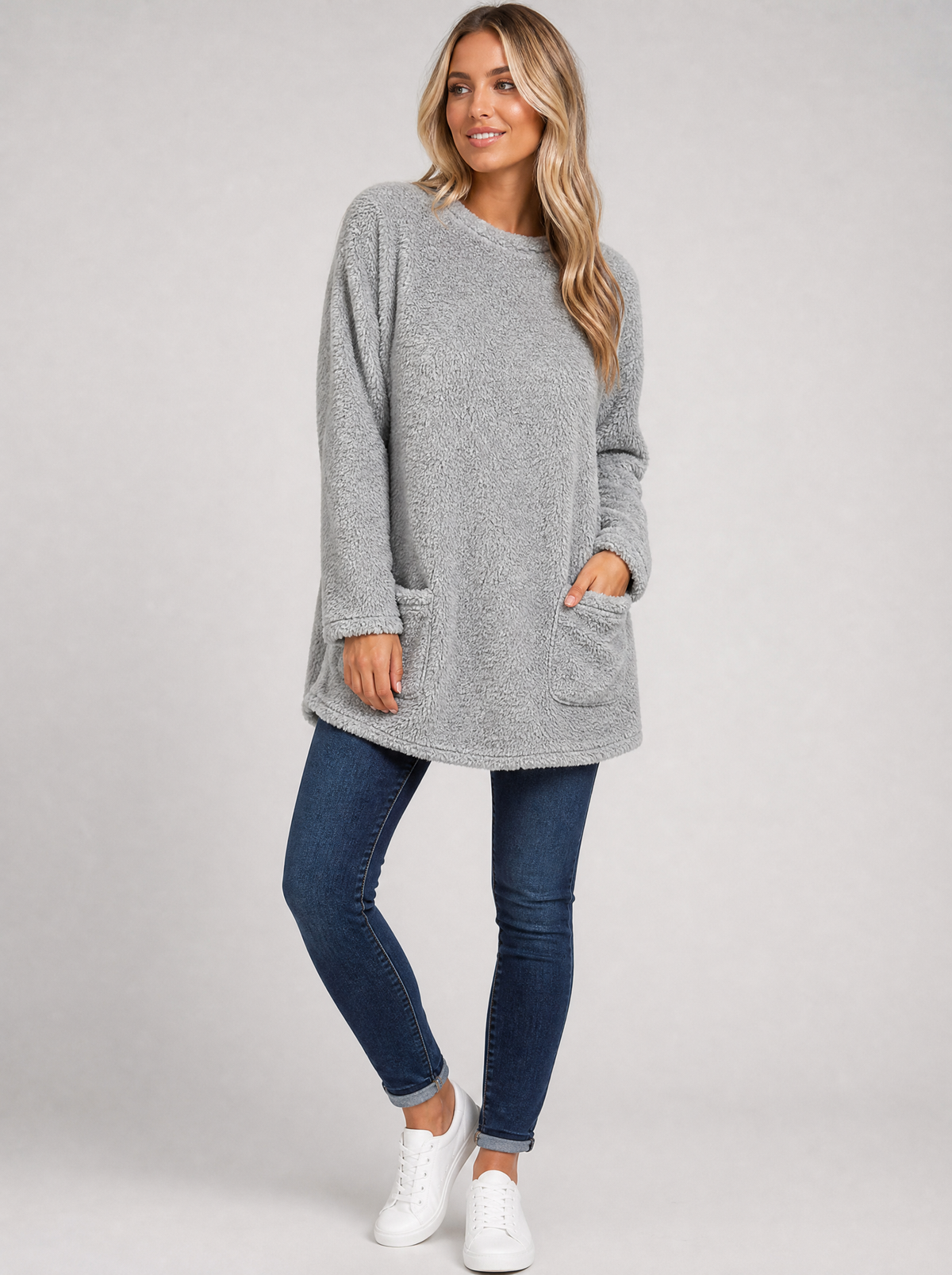 Fuzzy Crew Neck Pocket Pullover, main photo