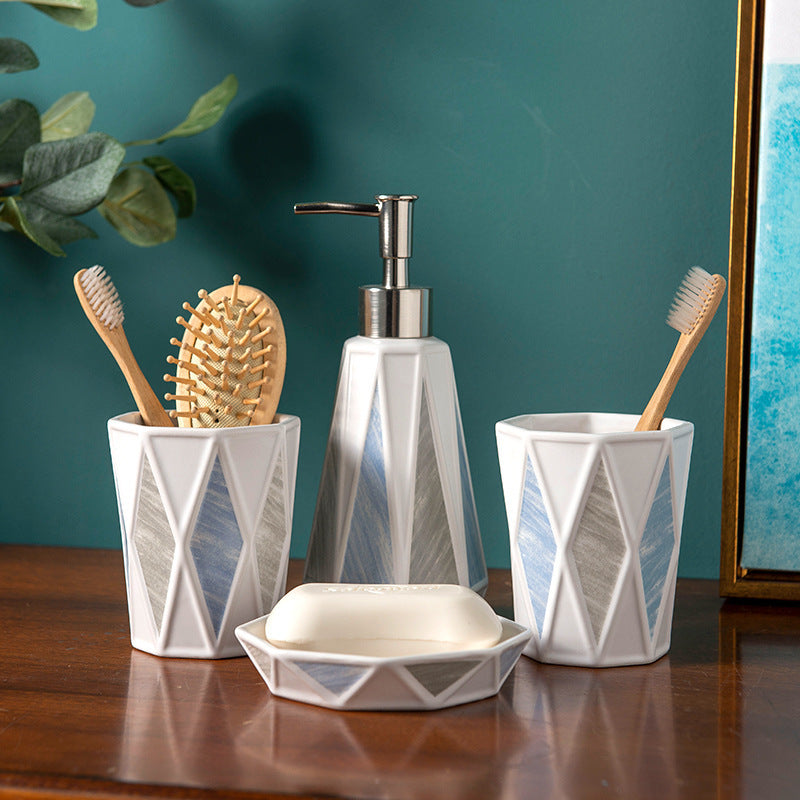 Geometric Ceramic Bathroom Set, view 1