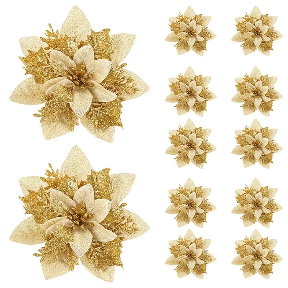 Glitter Christmas Poinsettia Picks, Gold