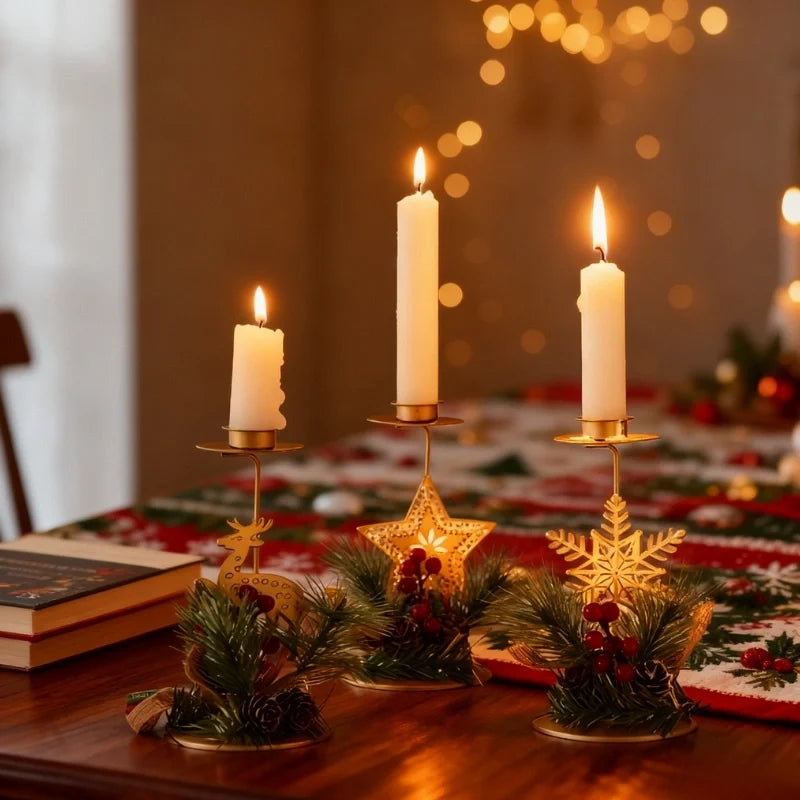 Gold Christmas Taper Candle Holder, view 1