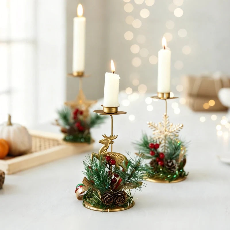 Gold Christmas Taper Candle Holder, view 13