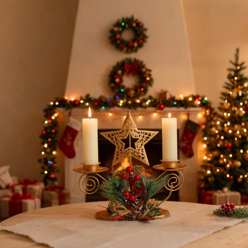 Gold Christmas Taper Candle Holder, view 5