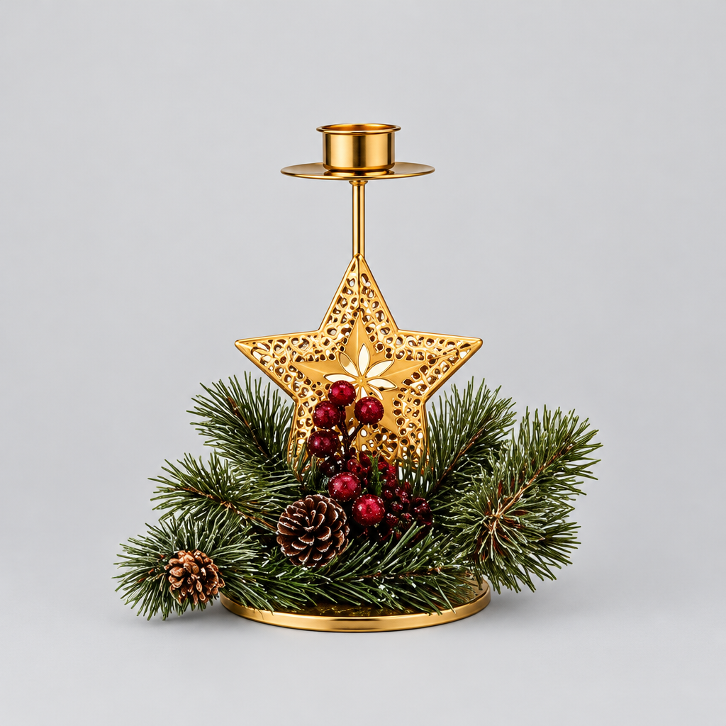 Gold Christmas Taper Candle Holder product photo