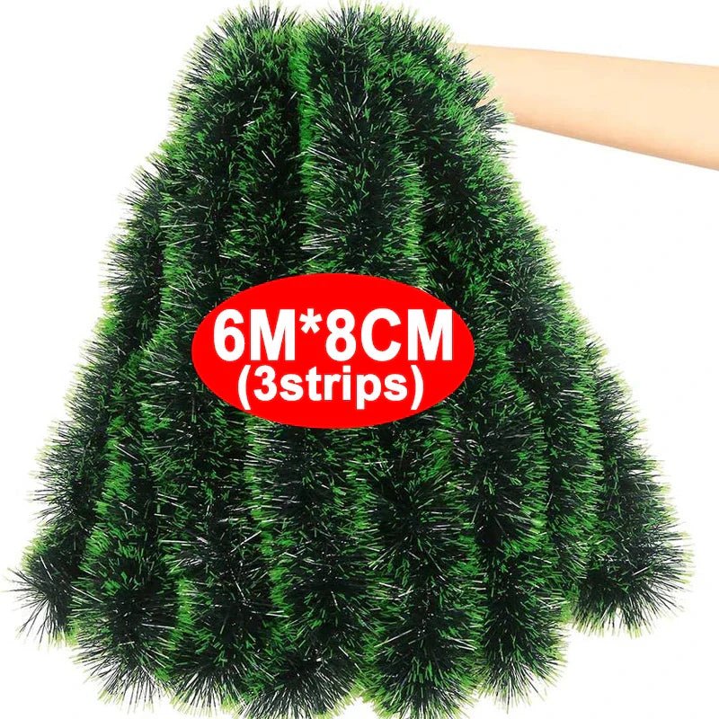 Green Christmas Tinsel Garland, Style A, 3 pieces