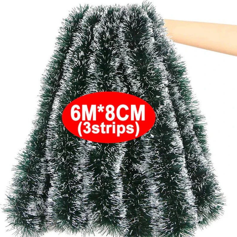 Green Christmas Tinsel Garland, Style B, 3 pieces