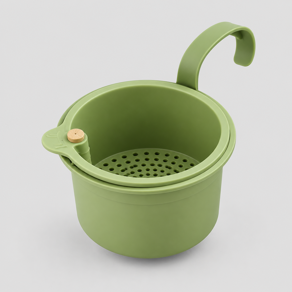 Hanging Sink Strainer Basket, product photo on a light grey background