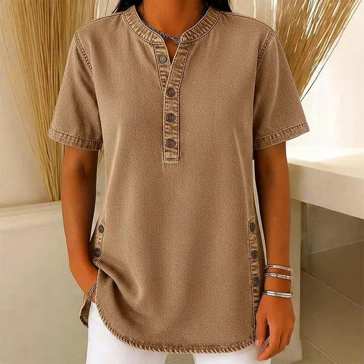Henley Tunic Top in brown