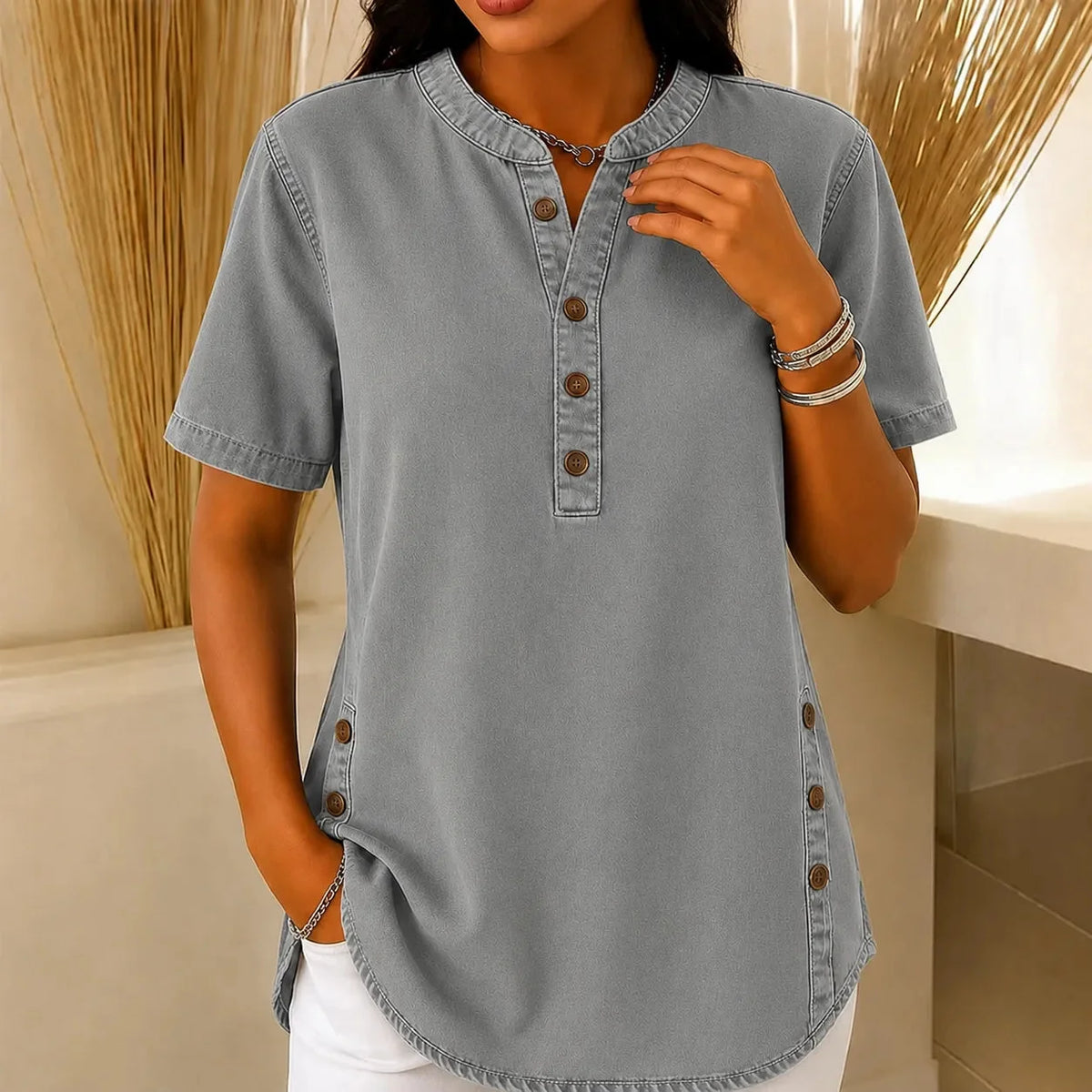 Henley Tunic Top in grey wash