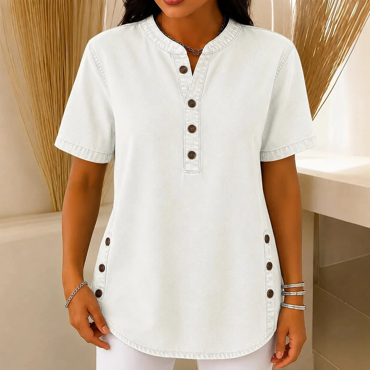 Henley Tunic Top in white