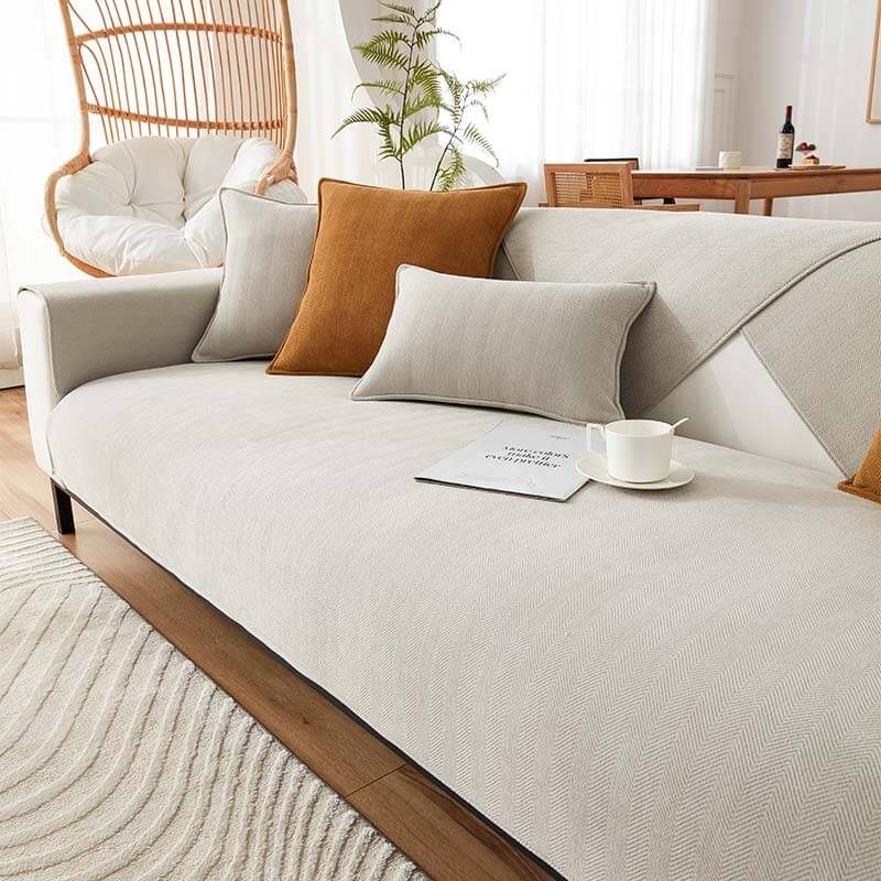 Chenille Couch Cover in beige