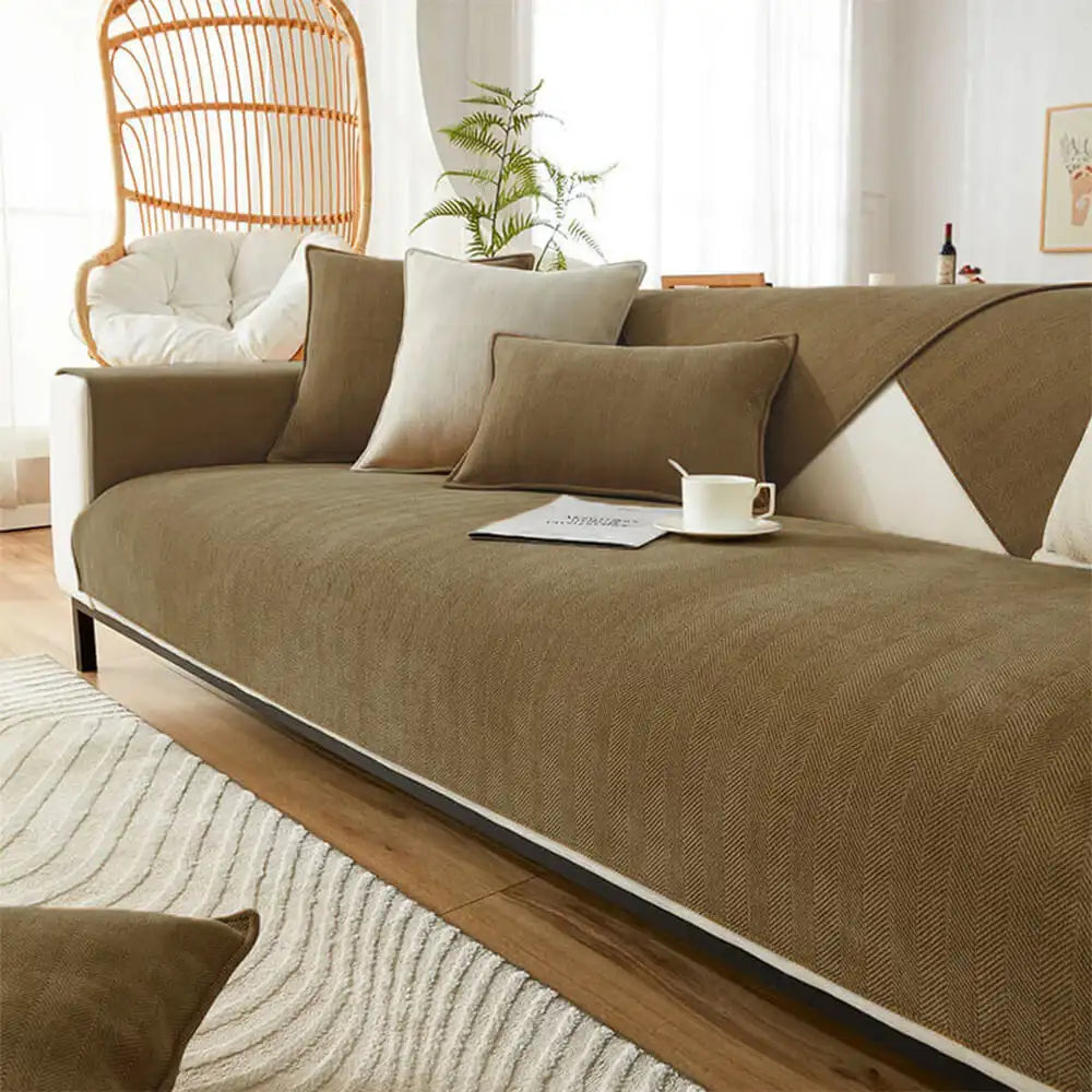 Chenille Couch Cover in brown