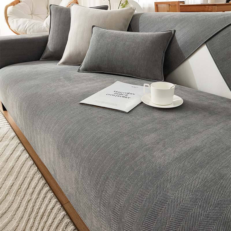 Chenille Couch Cover in grey