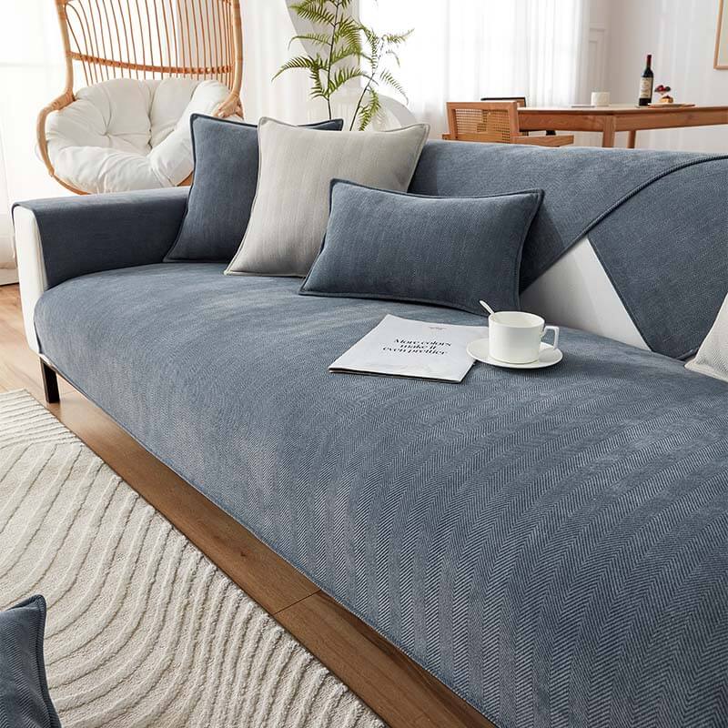 Chenille Couch Cover in greyish blue