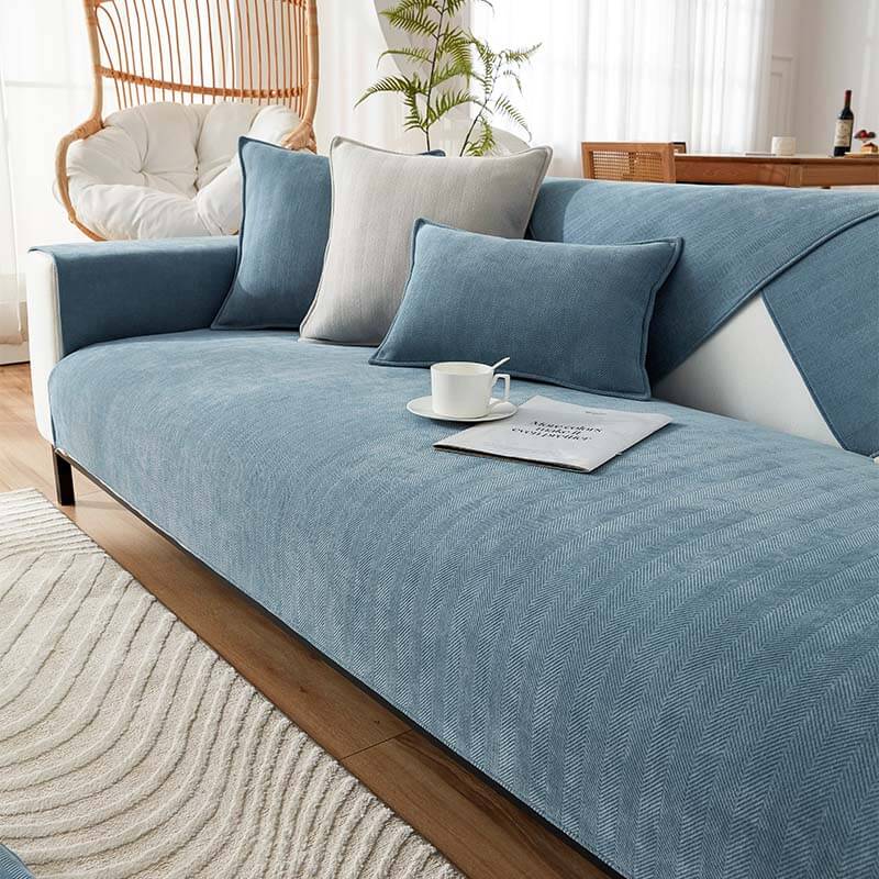 Chenille Couch Cover in lake blue