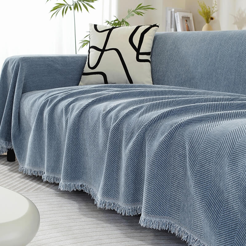 Tassel Couch Cover Throw in blue