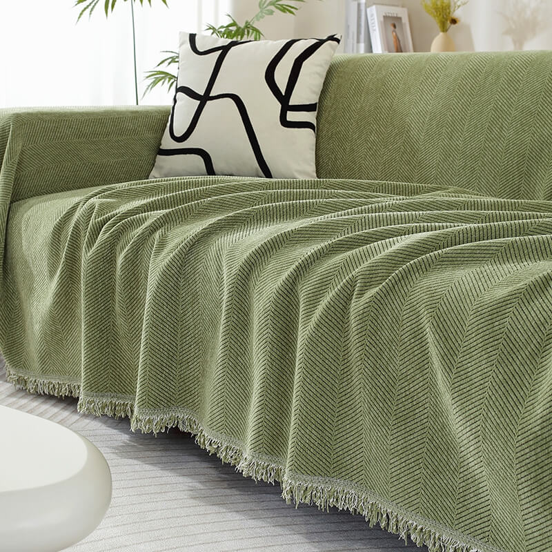 Tassel Couch Cover Throw in green