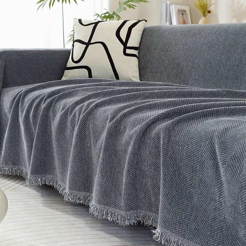 Tassel Couch Cover Throw in grey
