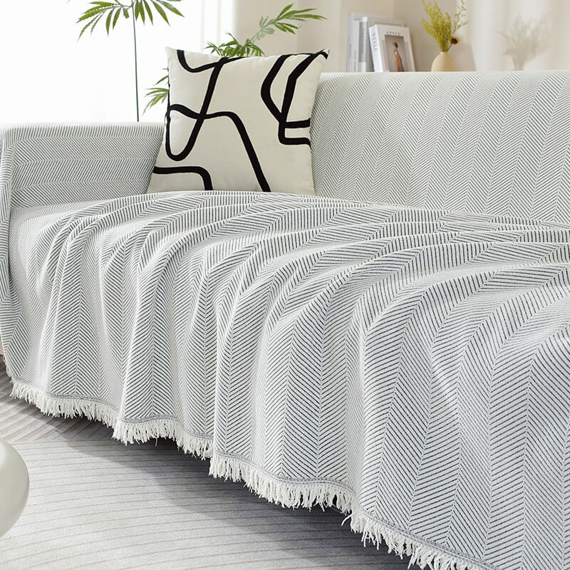 Tassel Couch Cover Throw in light grey