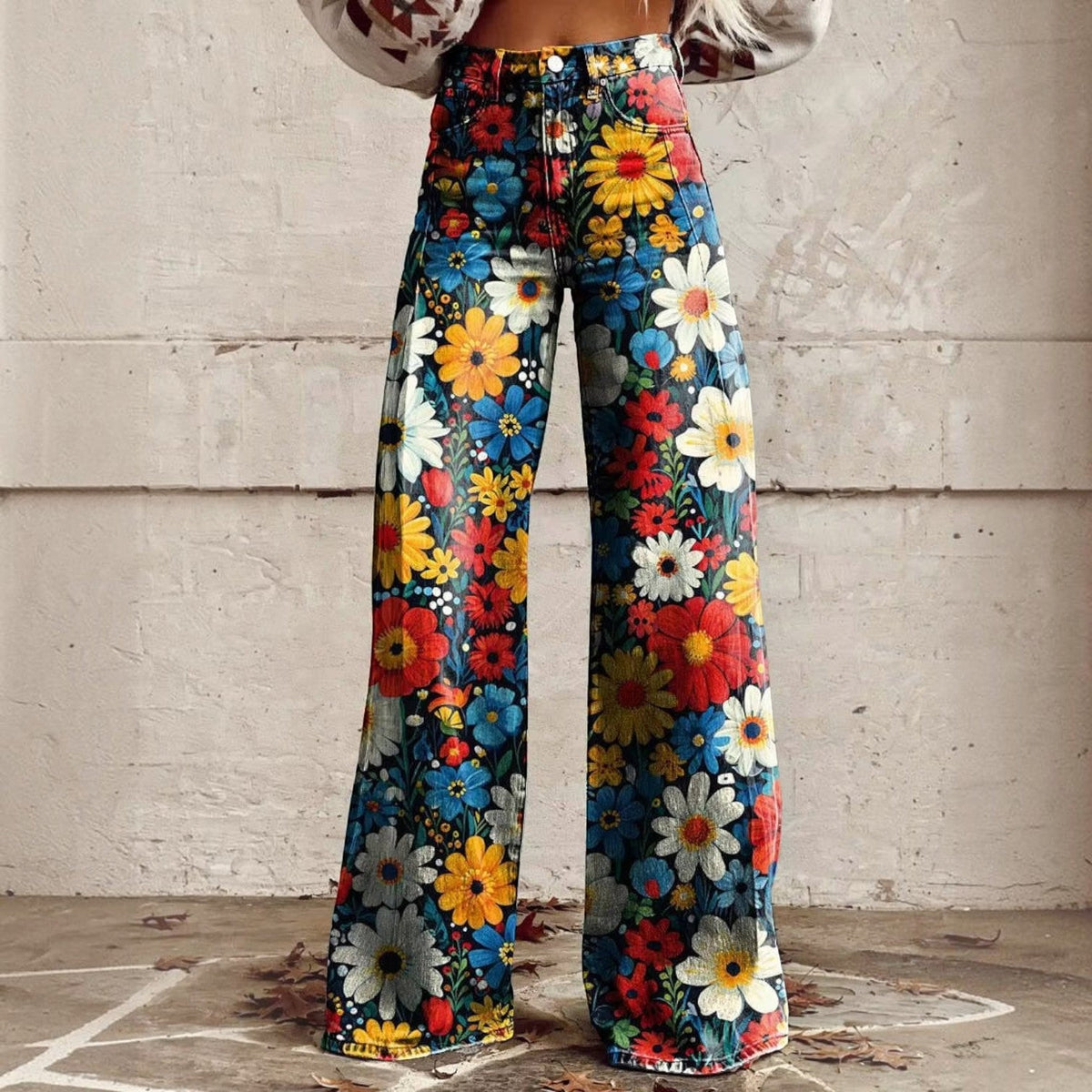 Floral Bell Bottom Pants in style a