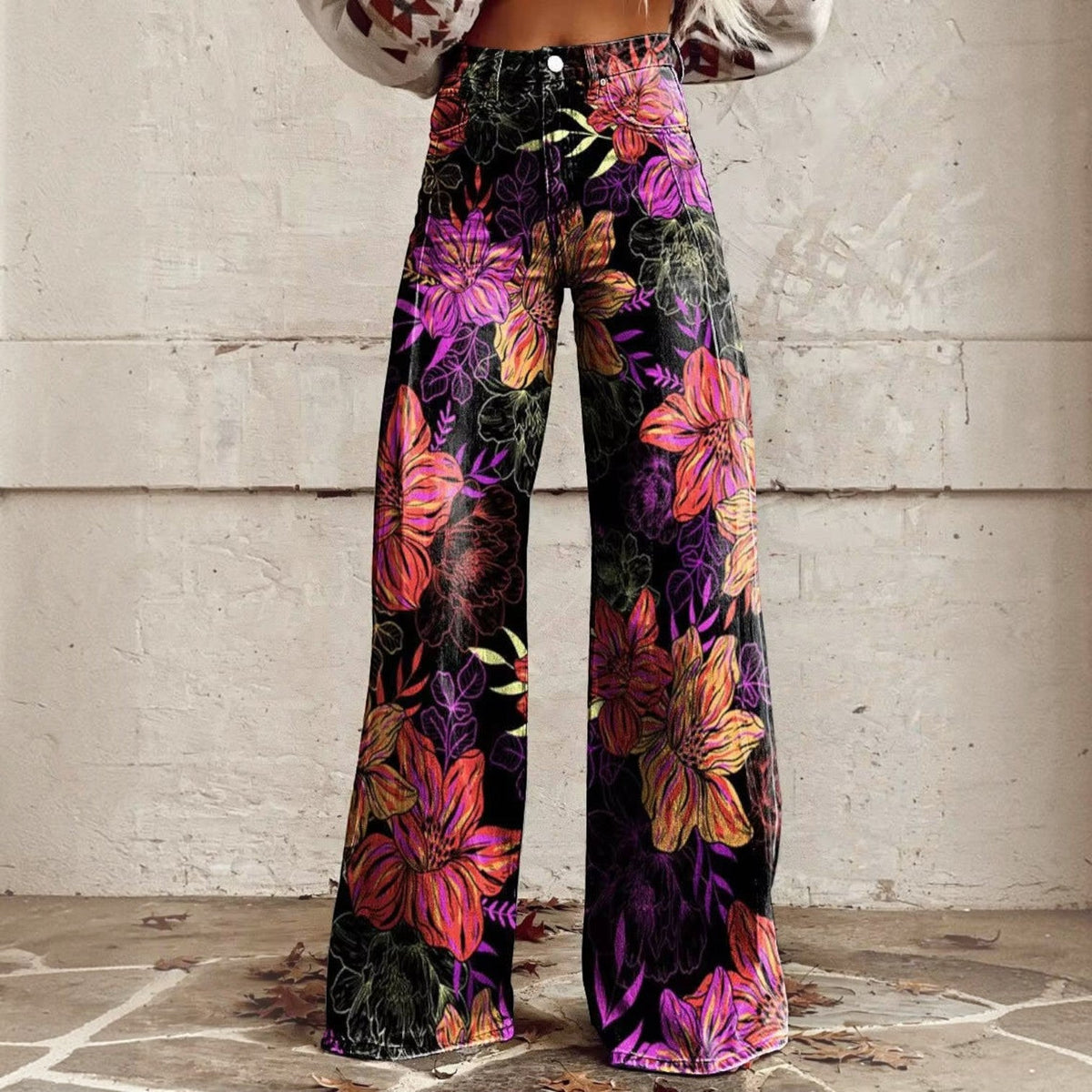 Floral Bell Bottom Pants in style b