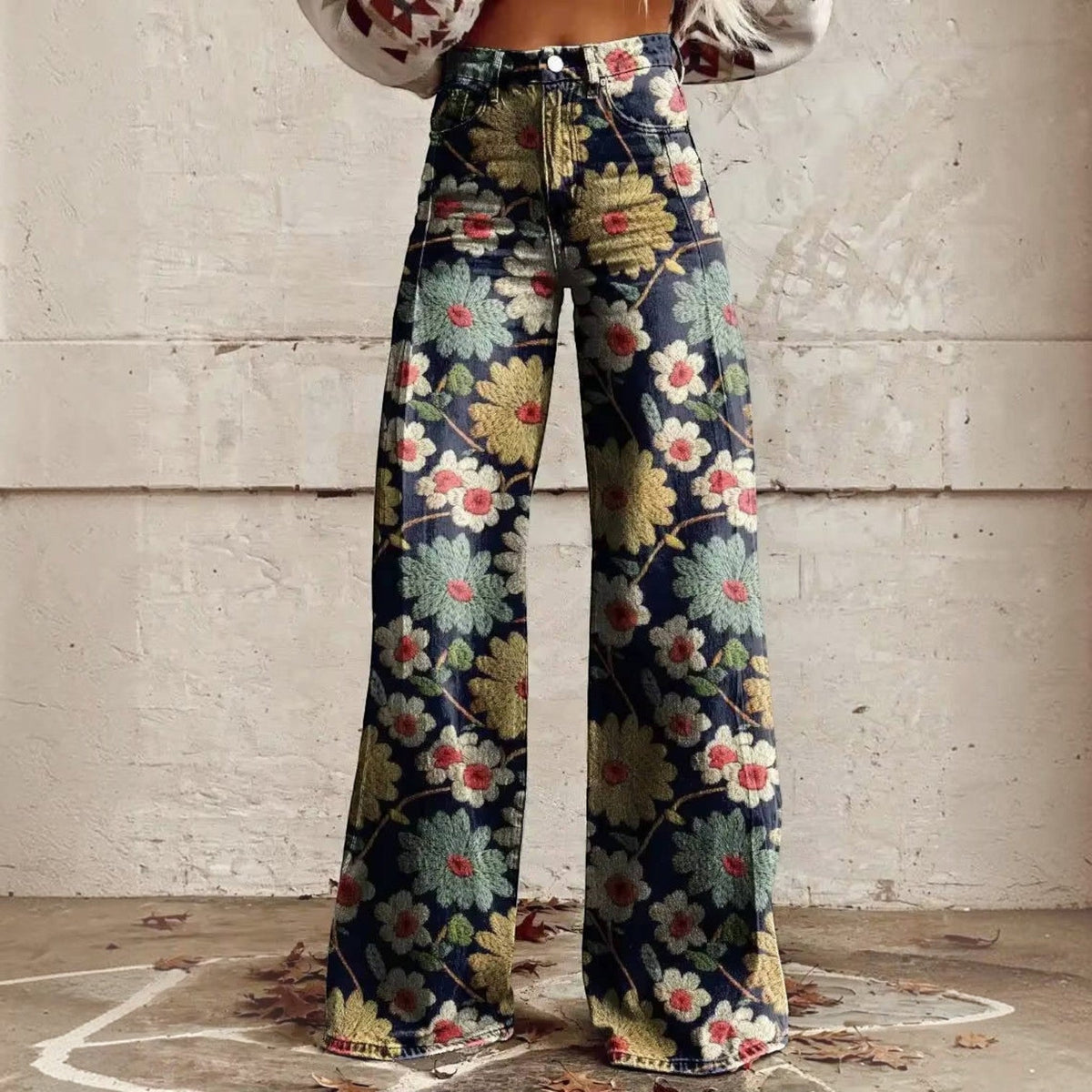 Floral Bell Bottom Pants in style c