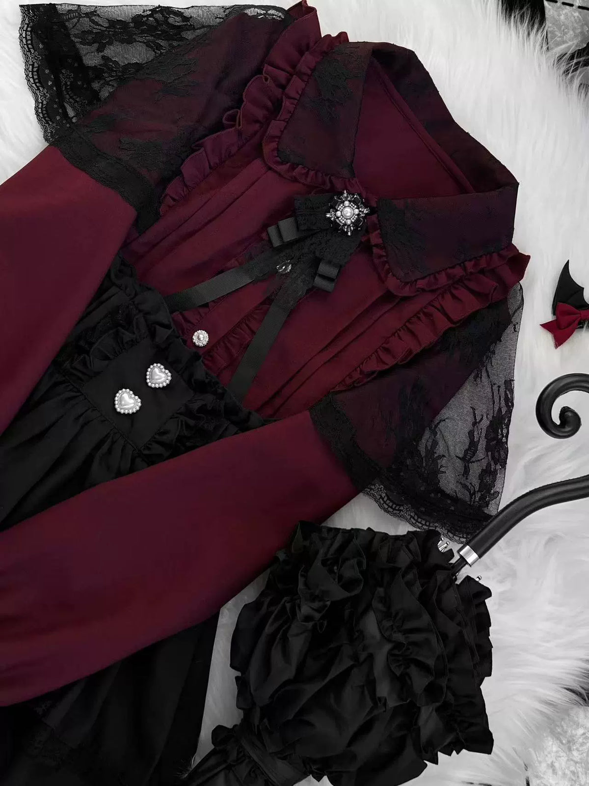 Lace Blouse and Ruffle Skirt Set, view 6