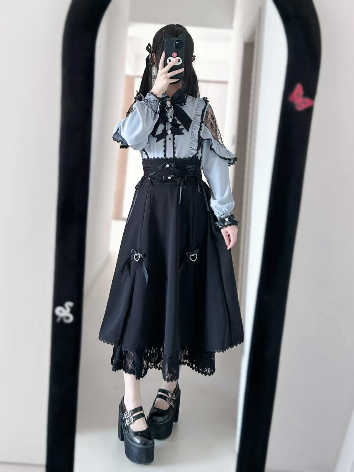 Lace Cut Out Shoulder Bow Blouse, view 1