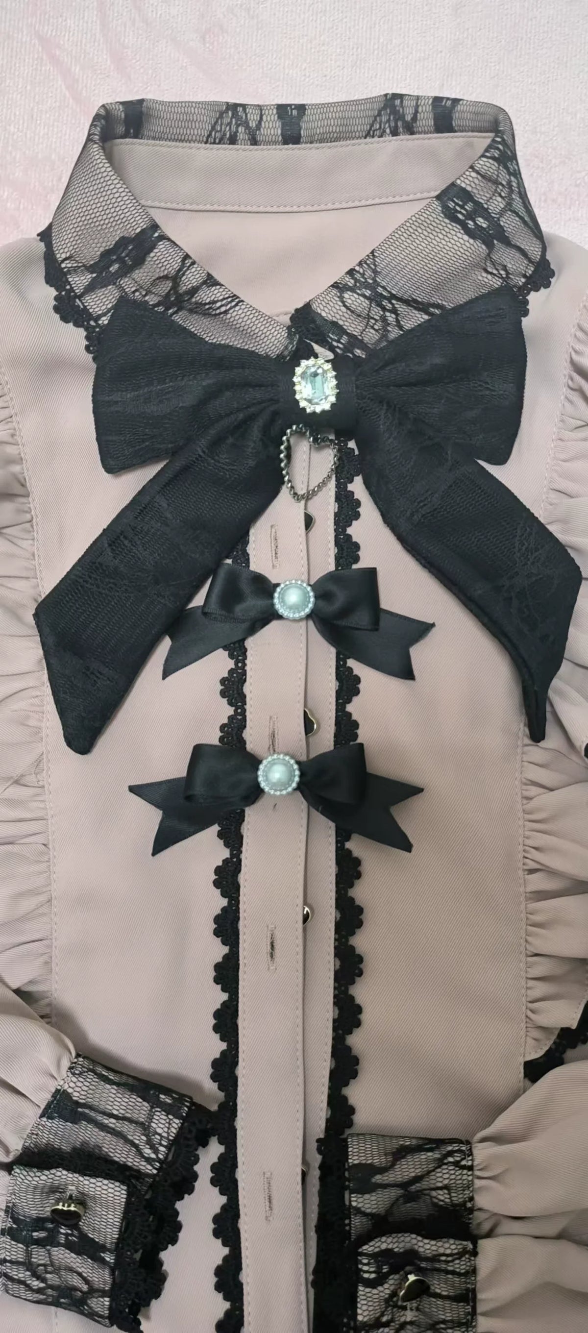 Lace Cut Out Shoulder Bow Blouse, view 11