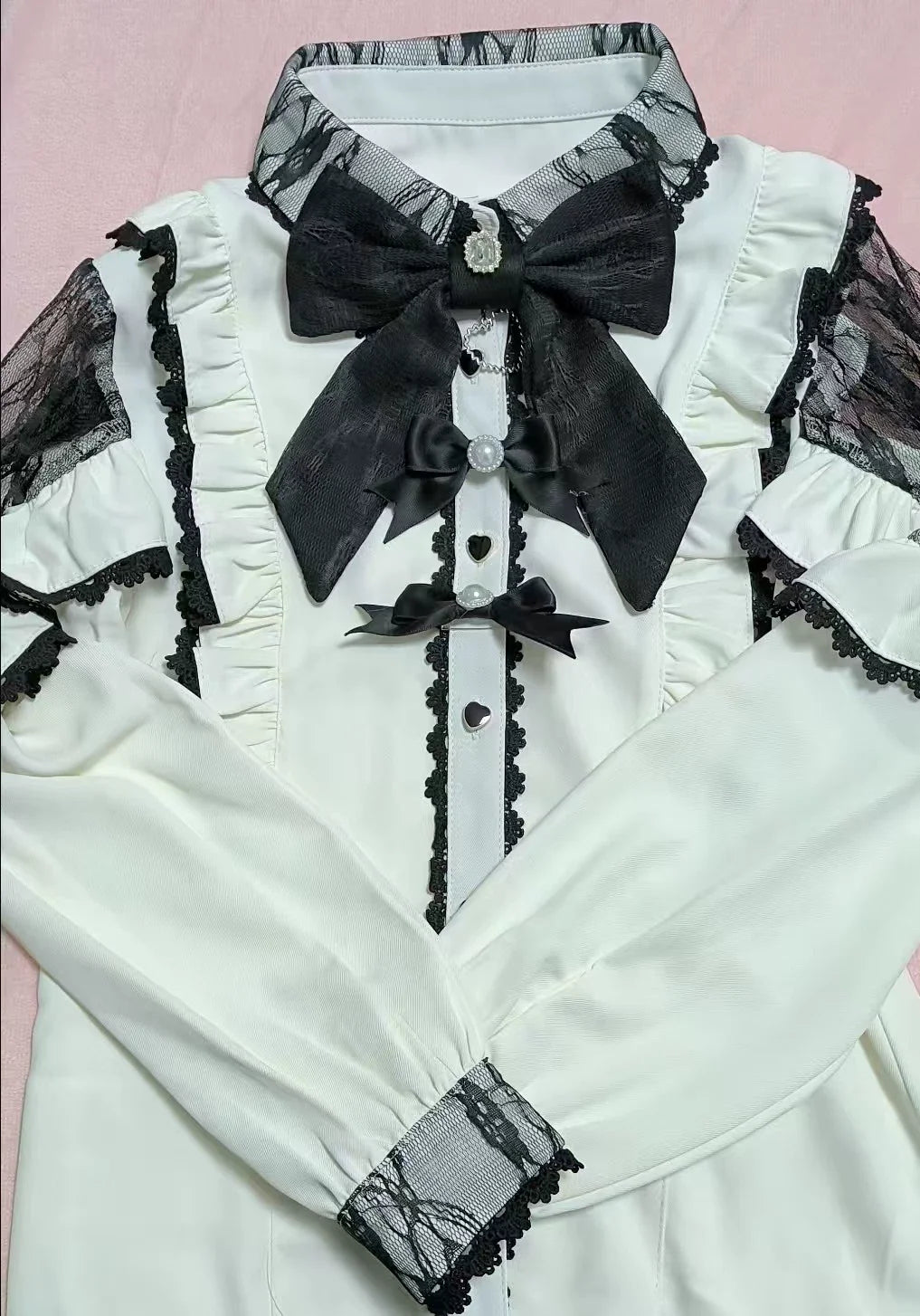 Lace Cut Out Shoulder Bow Blouse, view 12