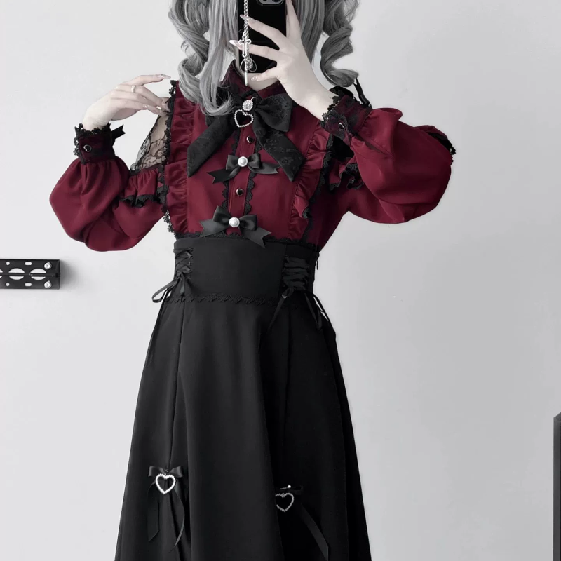 Lace Cut Out Shoulder Bow Blouse, view 3