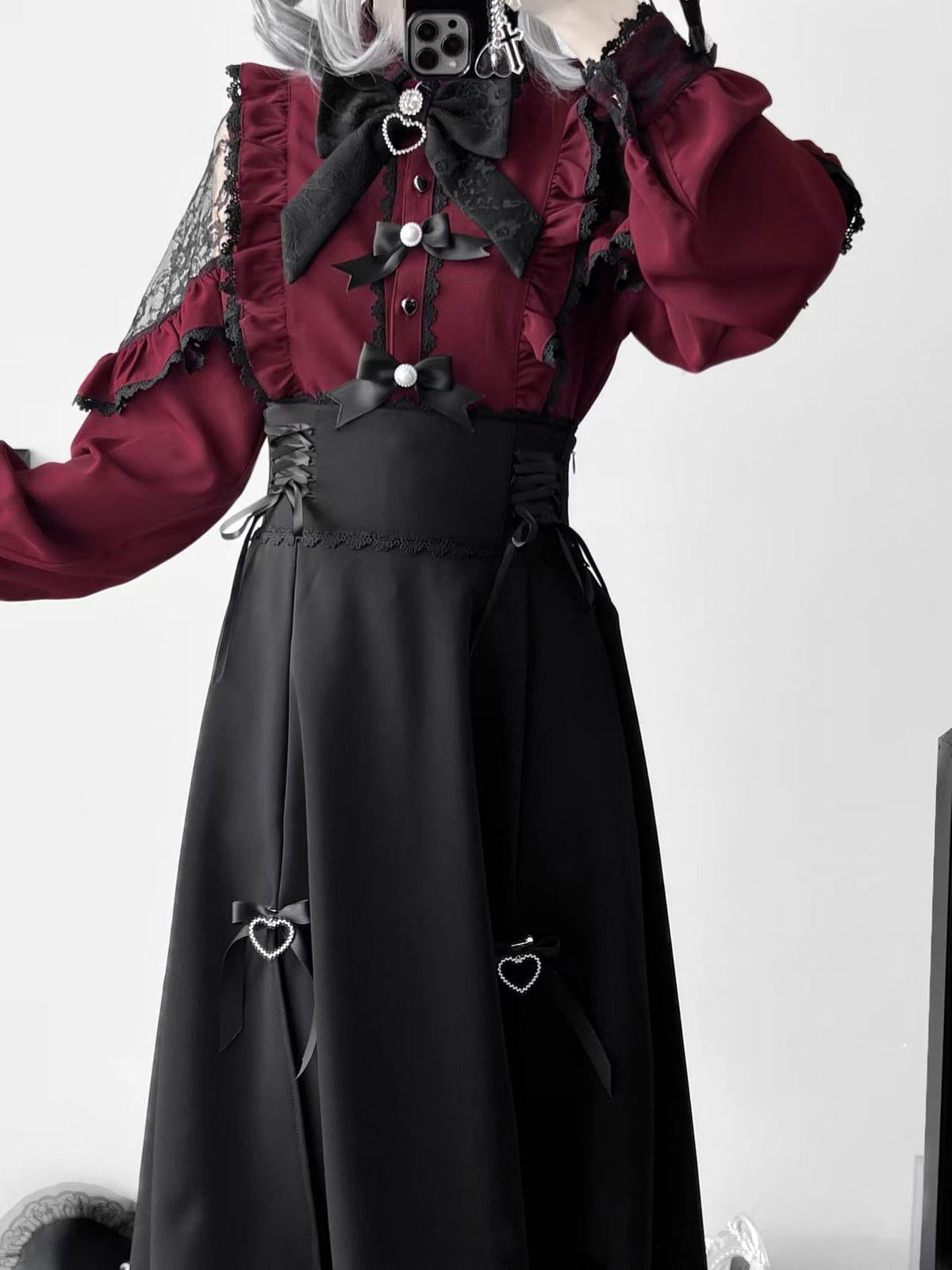 Lace Cut Out Shoulder Bow Blouse, view 4