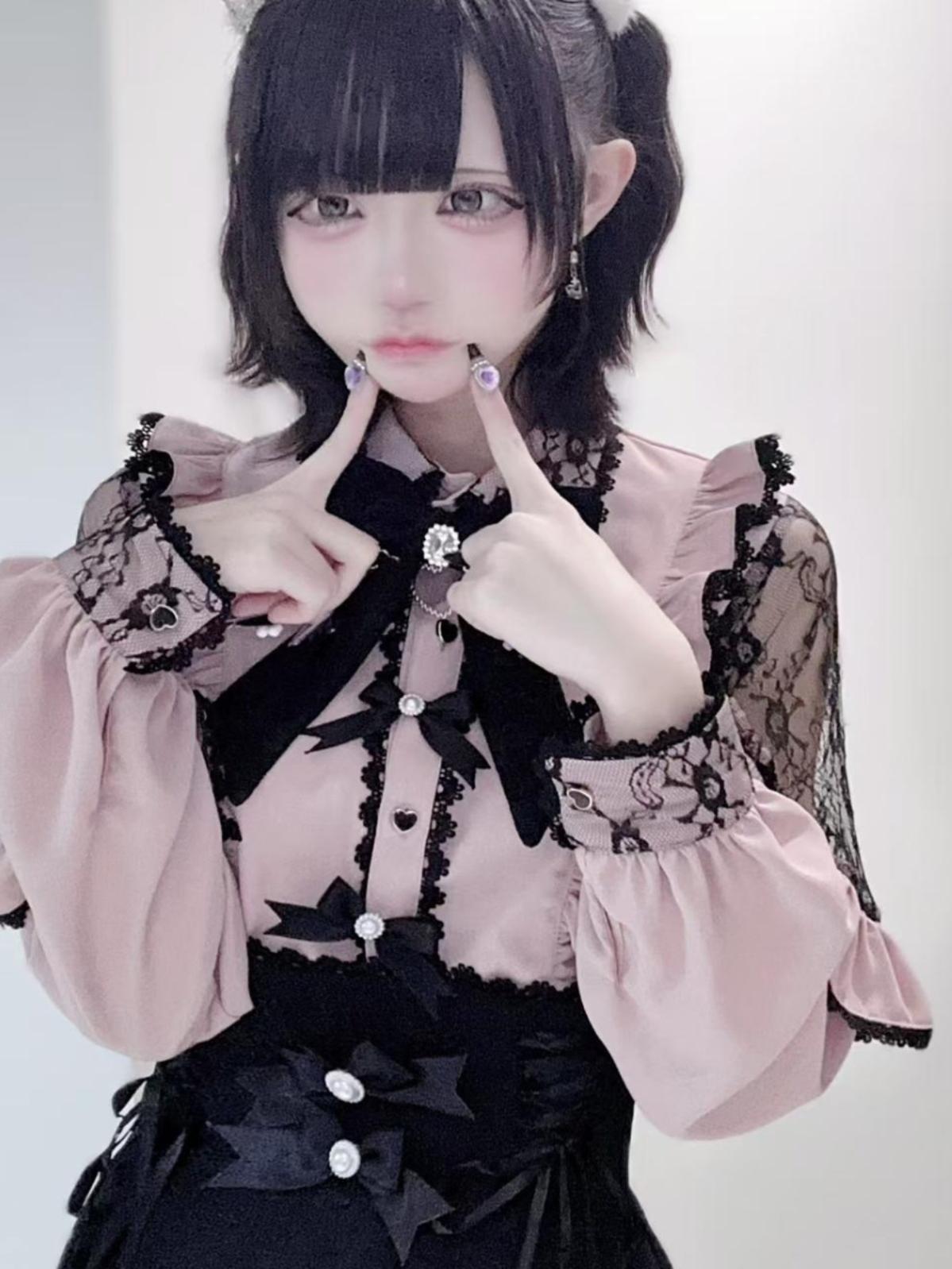 Lace Cut Out Shoulder Bow Blouse, view 7