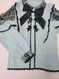 Lace Cut Out Shoulder Bow Blouse, view 9