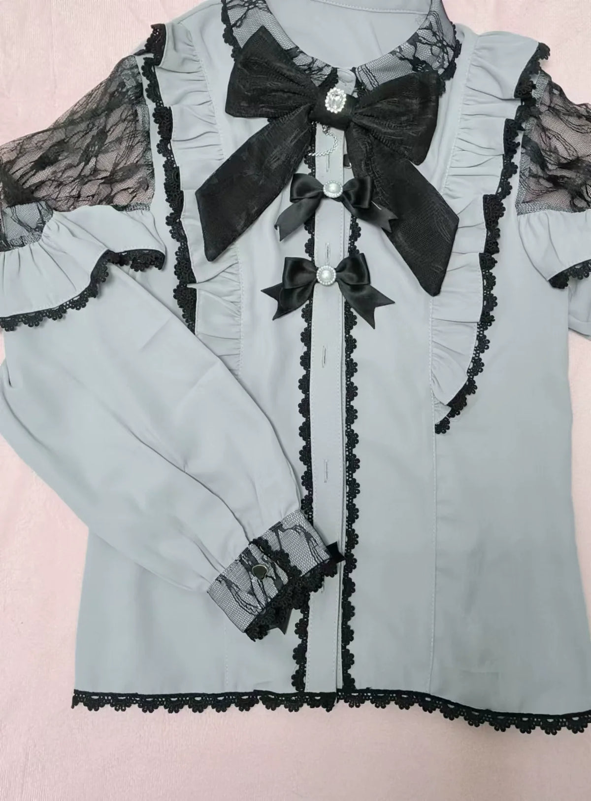 Lace Cut Out Shoulder Bow Blouse, view 9